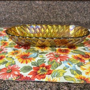 VTG Indiana Pretzel #622 Amber Carnival Glass Iridescent Celery Dish Bread